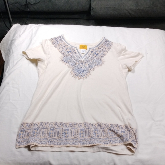 Ruby Rd Embroidered Cream Top Size Small - Picture 1 of 9